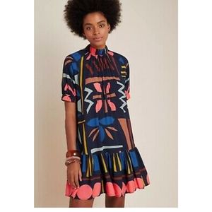 Corey Lynn Calter Womens Jewel Neck Short Sleeve Printed Babydoll Dress